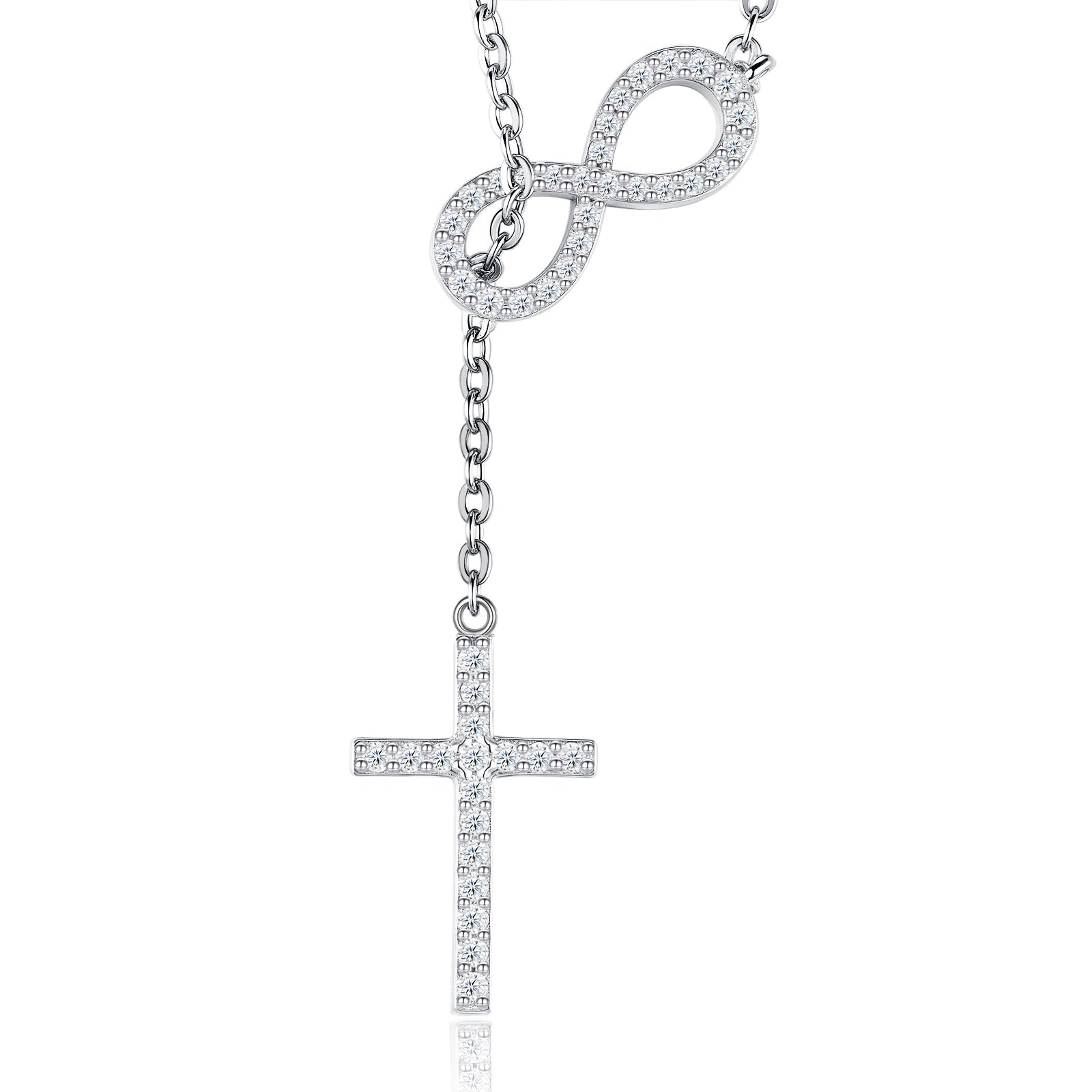S925 Sterling Silver Infinity Cross Necklace For Women  D Color VVS1 Moissanite Infinity Cross Pendant With GRA Certificate, 3.2g Platinum Plated Christian Jewelry, Gift Box Set For Confirmation, Bap